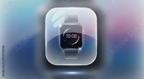 Glassmorphism style smartwatch icon, showcasing modern design trends, wearable technology, and the integration of digital devices in daily life