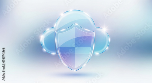 Cloud computing security concept with shield and cloud icon, data protection and privacy, secure connection, antivirus and firewall, vector illustration