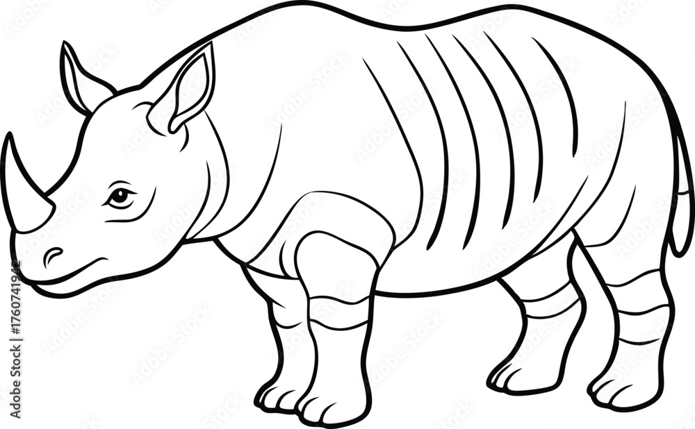 Fototapeta premium Rhinoceros Illustration – Wild Animal, Safari Wildlife, Endangered Species, and Rhino Outline Drawing