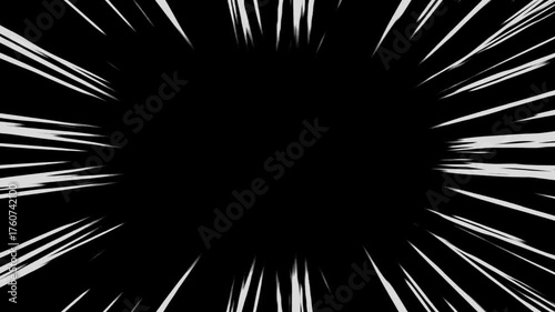 Animation of black anime speed line background. Radial Comics Speed ​​of Light Line. manga speed line zoom	