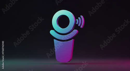 A 3d rendering of a microphone with sound waves emanating from it on a dark background, creating a modern and sleek design for audio recording