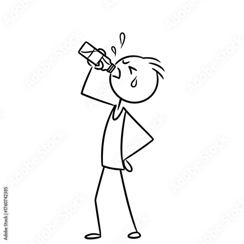 Stick figure drinking water and staying hydrated for healthy lifestyle  