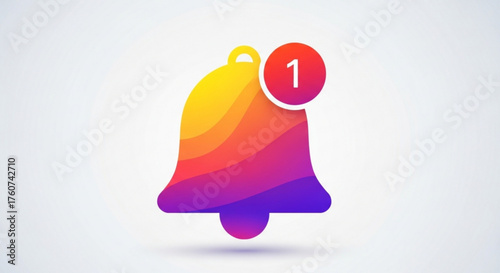 A colorful notification bell with a number one, representing new alerts, messages, and updates in a modern and vibrant style