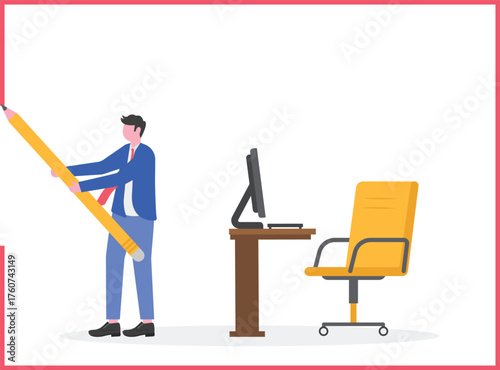 A businessman drawing a circle around himself and a building,
