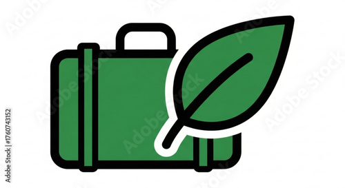 Ecofriendly travel concept a green suitcase with a leaf, symbolizing sustainable tourism and environmentally conscious vacations