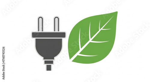 Green energy concept with plug and leaf vector illustration of sustainable power and renewable resources