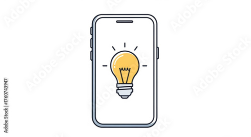 Smartphone with light bulb on screen idea concept with mobile technology symbol of innovation, creativity, and inspiration for communication