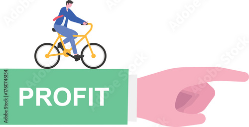 A businessman runs following a dollar coin and an arrow labeled PROFIT,
