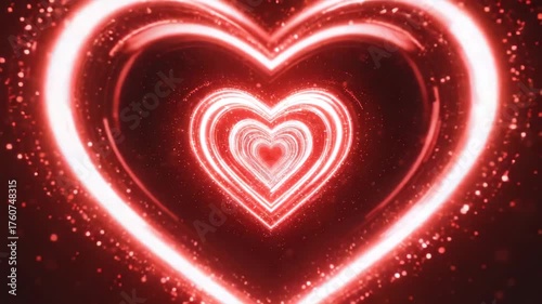 Glowing Red Neon Heart Tunnel Representing Love, Passion, Romance and Energy Concept