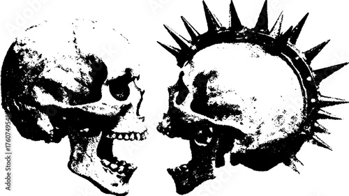 Vintage skull illustration in black outline style. Hand-drawn vector artwork featuring intricate details in a retro engraving style.