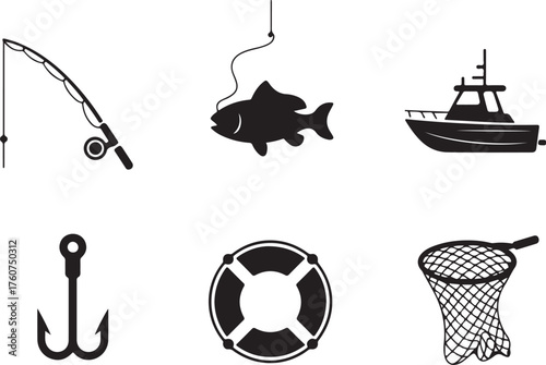 Let's go fishing with boat, hook, and fishing pole