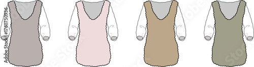 A curated collection of four essential, simple shift dresses, each in a unique and soft color palette, offering versatile fashion options for a contemporary and adaptable wardrobe