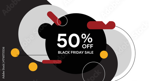 Abstract Black Friday Sale 50 Off banner graphic using bold geometric shapes for marketing and promotions