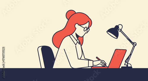 Young professional working on a laptop Business freelance or remote job illustration