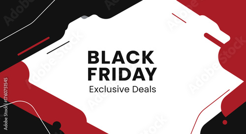 Modern Black Friday sale banner design with abstract shapes and exclusive deals text