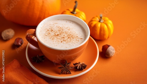 Pumpkin Spice Latte On Autumn Orange Background