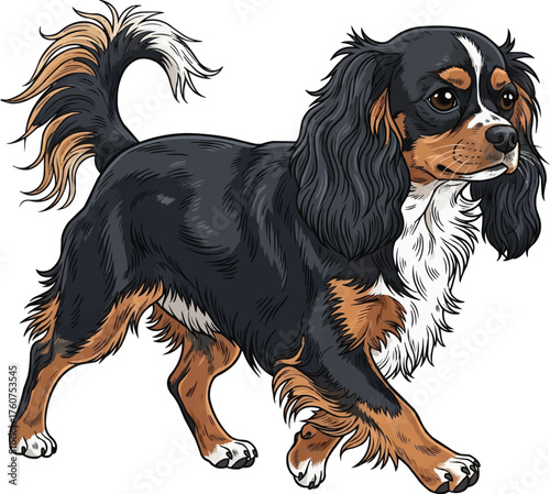 English Toy Spaniel dog walking movement pose vector illustration