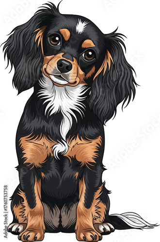 English Toy Spaniel dog sitting tilting head curious vector illustration