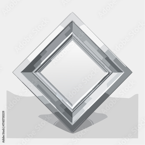 Modern diamond shaped graphic with metallic silver appearance on white background