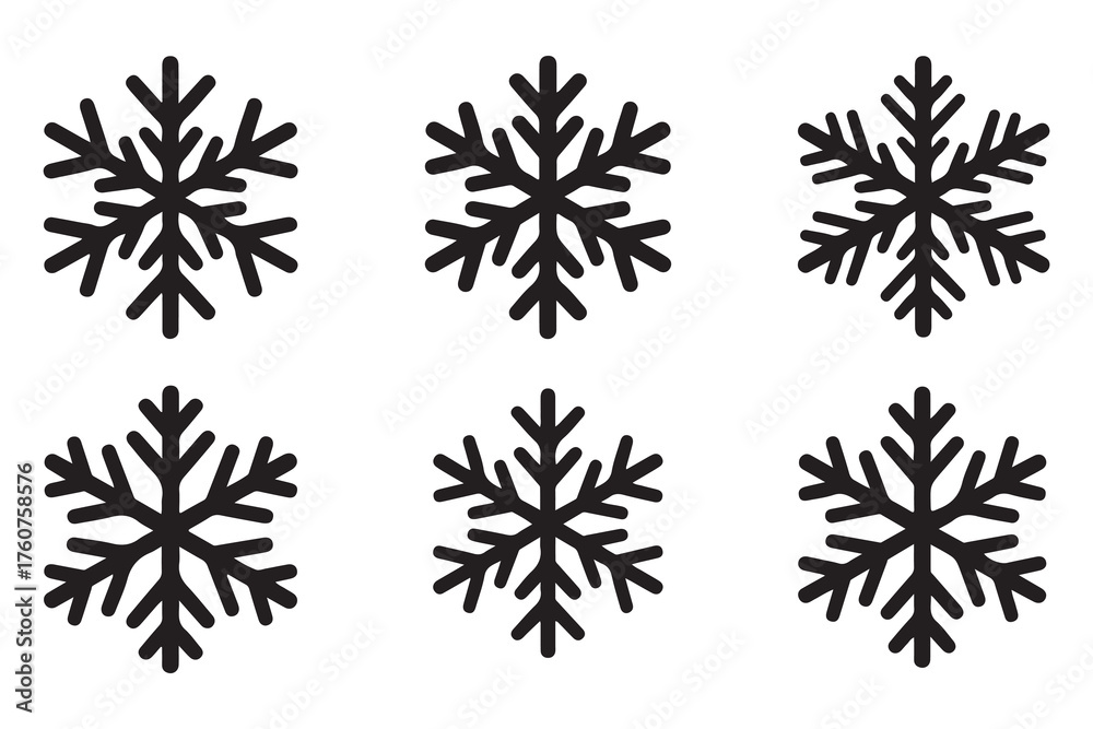 Obraz premium Snowflake silhouette icon, simple winter cold weather symbol isolated on white background 