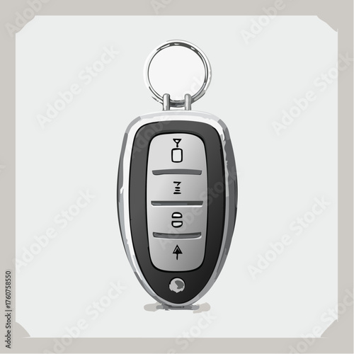 Modern remote key with silver and black design isolated on white background