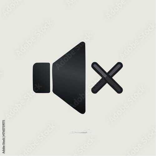Muted speaker icon black audio symbol with mute cross on beige background