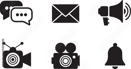 Essential communication and media icons set design