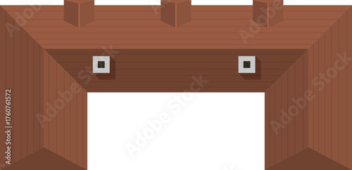 Brown wooden roof architecture with chimney top view