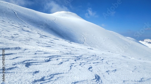 Mount Uomo Morto on the Parma Apennines in winter with snow	