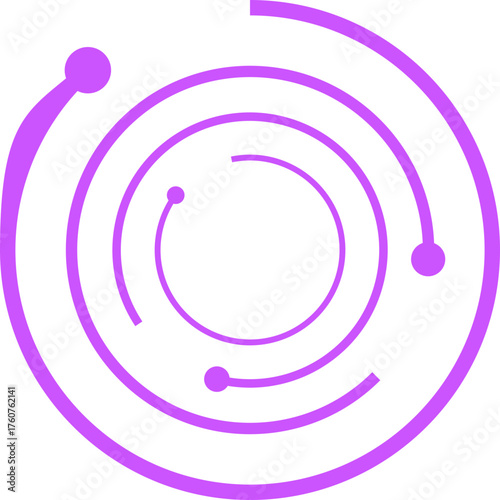 Purple abstract orbiting circles generating network connection concept