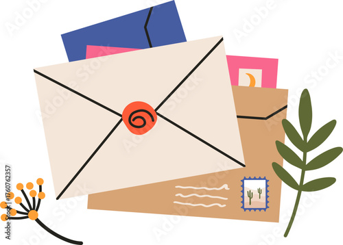 Letters and envelopes communicating mail correspondence message