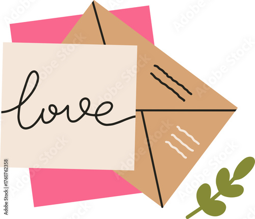 Love letter in envelope with plant branch