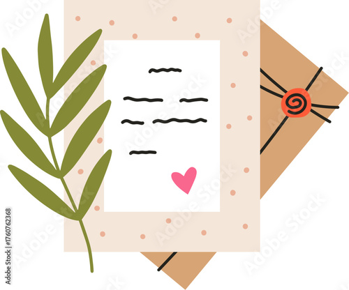 Handwritten love letter with heart and sealed envelope