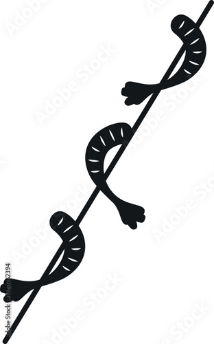 Shrimp skewered for grilling, portraying seafood barbecue icon