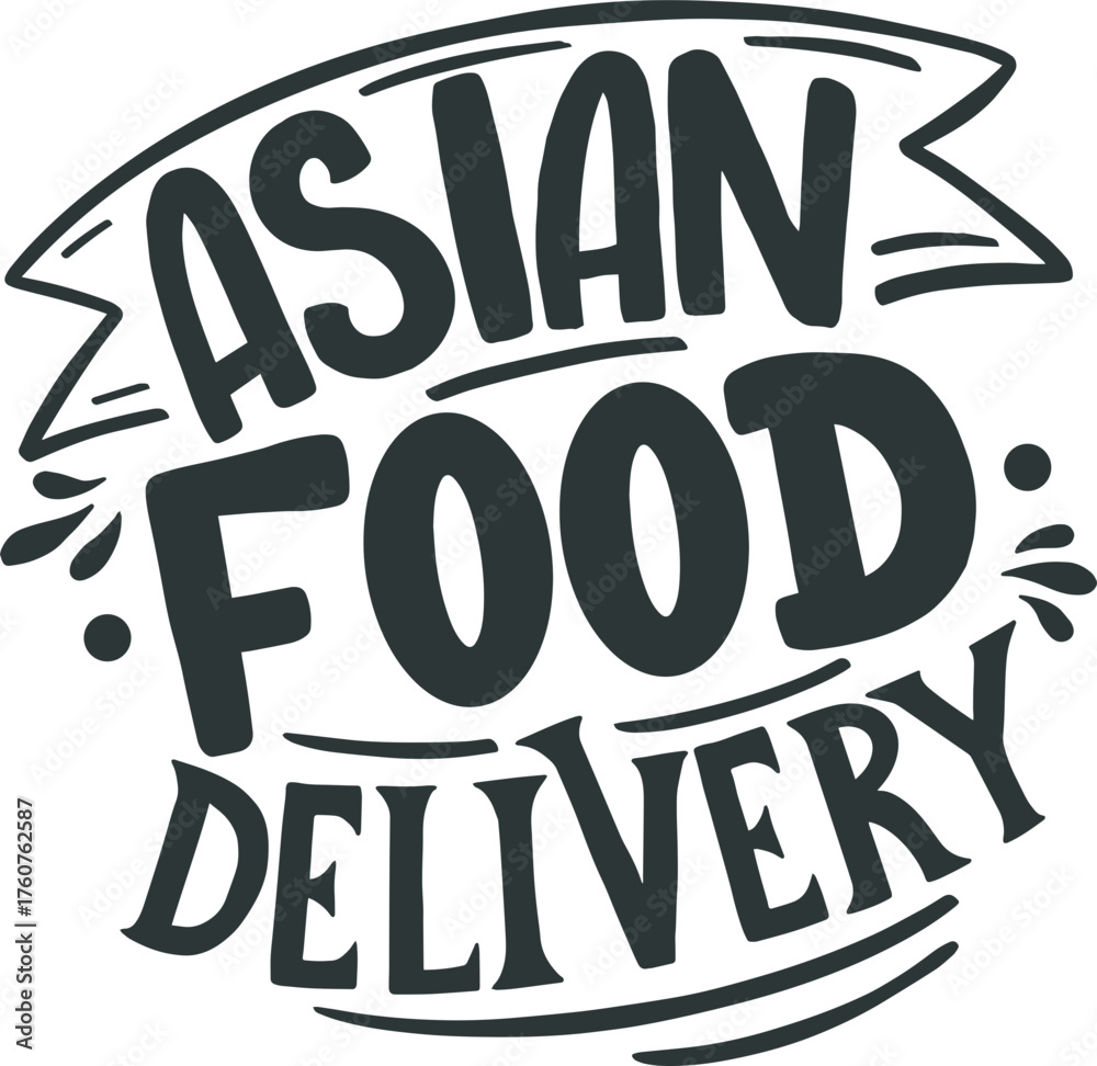 Obraz premium Asian food delivery hand lettering typography logo design