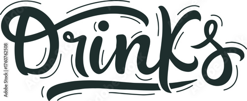 Hand lettering drinks word text in calligraphy style