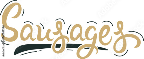 Sausages word text calligraphy hand drawn lettering