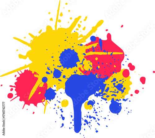 Colorful paint splatters ink splashes primary colors abstract
