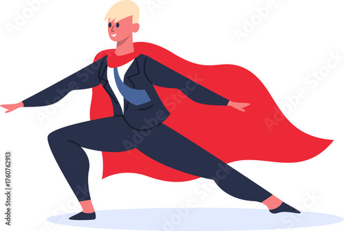 Businessman wearing red cape flying up representing success