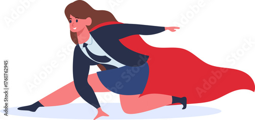 Businesswoman flying with red superhero cape concept