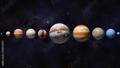 Planets of the solar system in cosmic space against dark background  