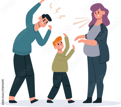 Parents arguing in front of scared child domestic dispute