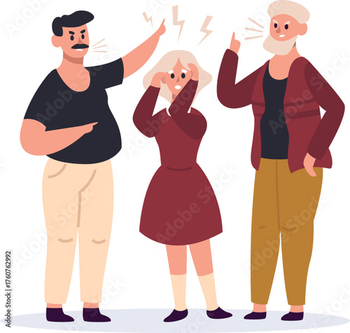 Family members arguing and stressing girl with conflict