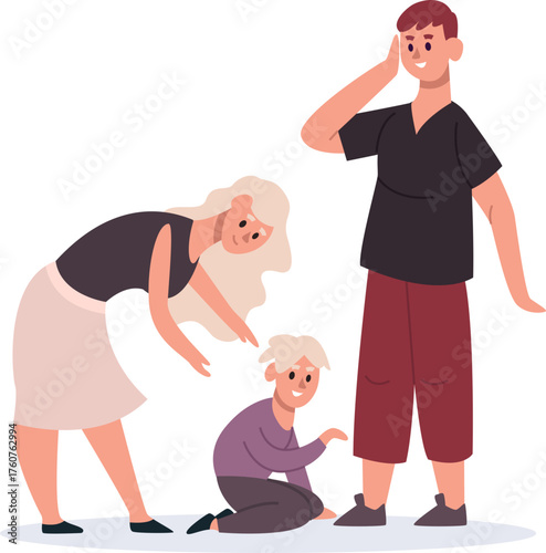 Happy family with parents and child playing together