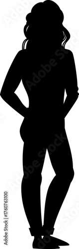 Woman silhouette standing full length isolated on white