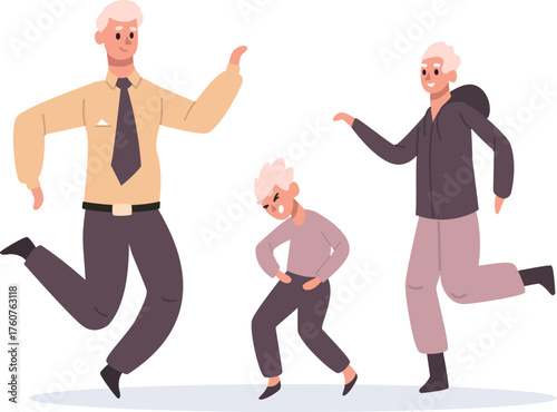 Three generations family dancing together, feeling happy