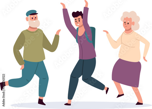 Happy family members dancing and celebrating together