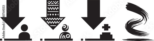 Four different download icons depicting user data transfer, with distinct design styles