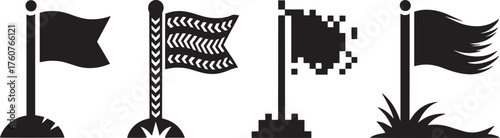 Set of Four Flag Icons Different Styles on Transparent Background