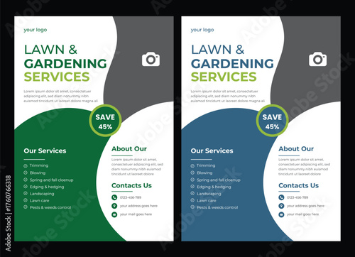 Landscape Gardening Services Lawn Care Flyer with Green and Yellow Accents lawn and garden flyer design template landscaping services Tree and gardening service poster leaflet design. Lawn Care and Ga